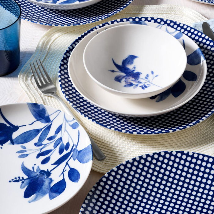 Hermia Juego de Cena de Porcelana 14 Piezas Azul y Blanco